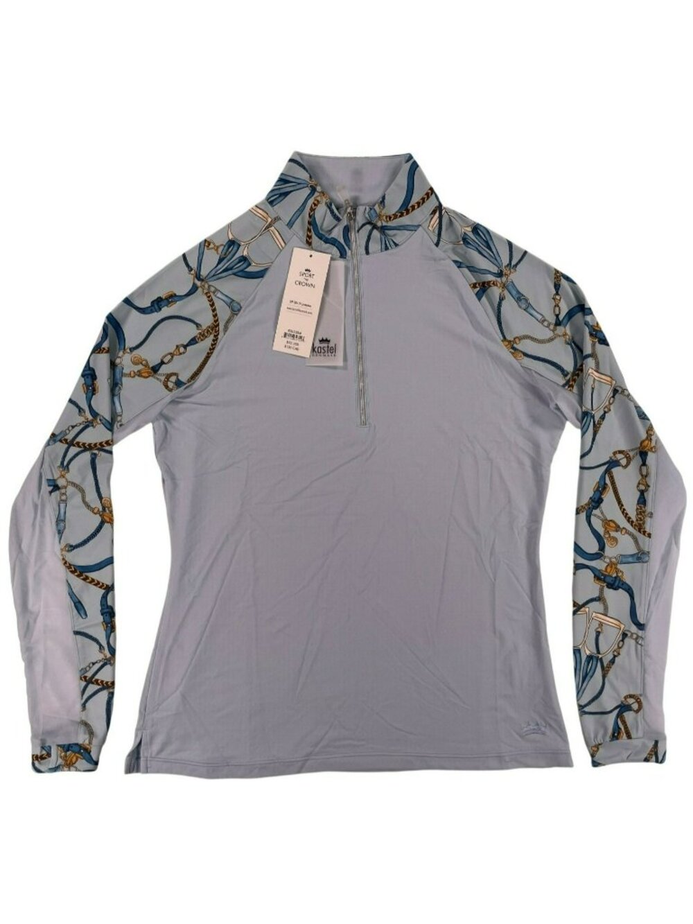 Kastel Denmark Robin's Egg Belt Print Raglan 1/4 Zip Sun Shirt UPF 30+ Wmn's M